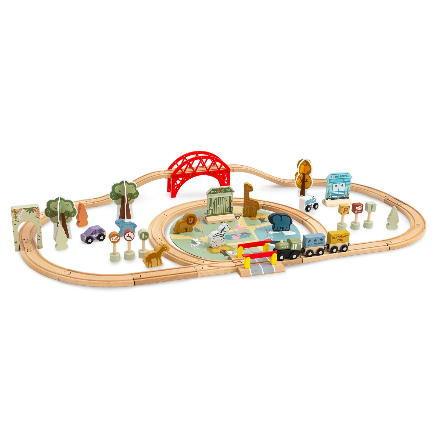 Holz-Zoo-Zug – Puzzle, Zug, Gleise, Tiere, Brücke, Barriere