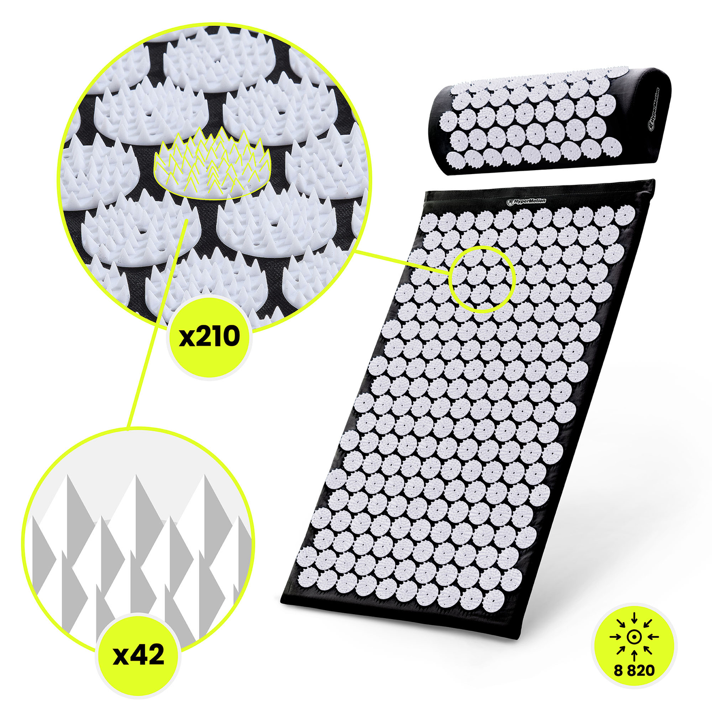 Akupressurmatte mit Kissen und Bezug – 72 cm HyperMotion schwarz-weiß