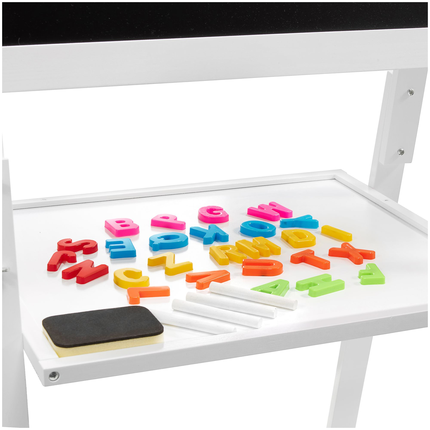 Doppelseitige Lerntafel: Magnet- und Kreidetafel - trocken abwischbar, aus Holz, für Kinder, zusammenlegbar