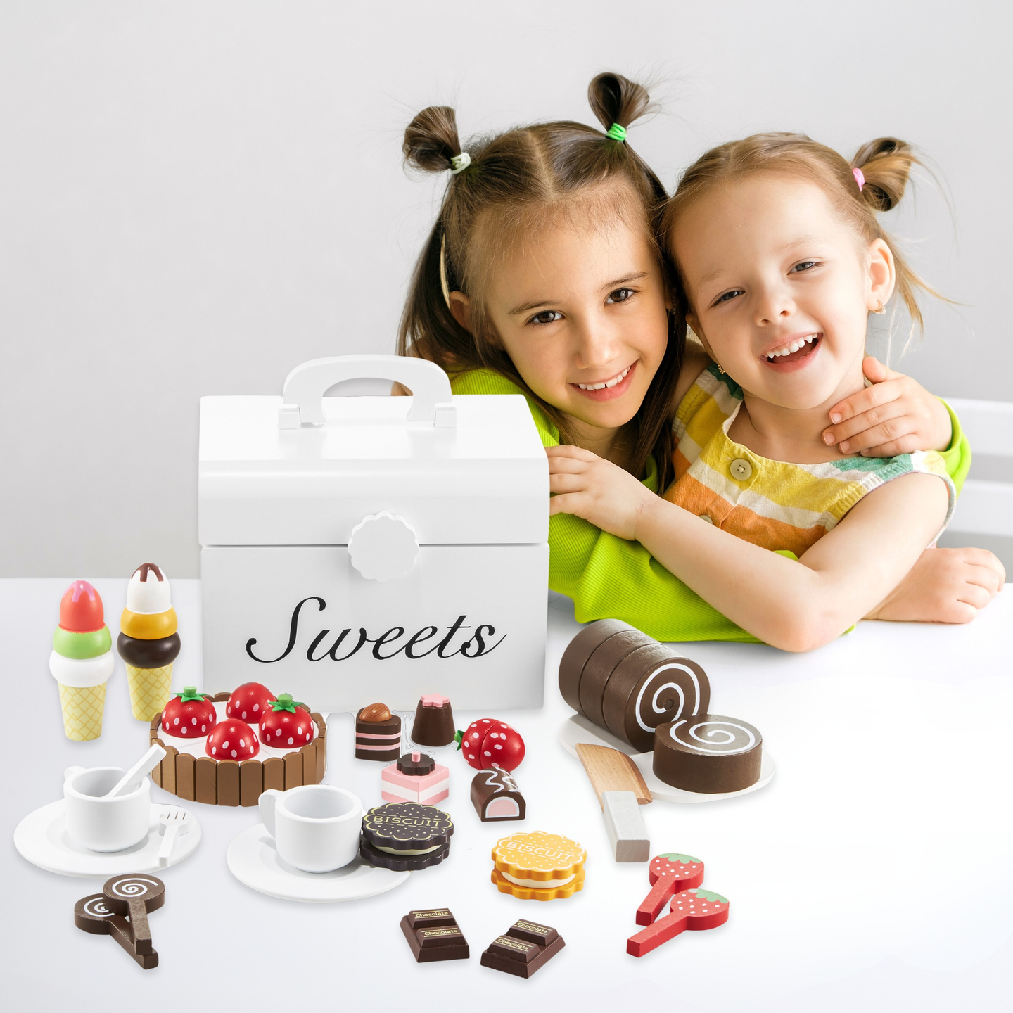 Schneidebonbondose aus Holz, Süßwarengeschäft