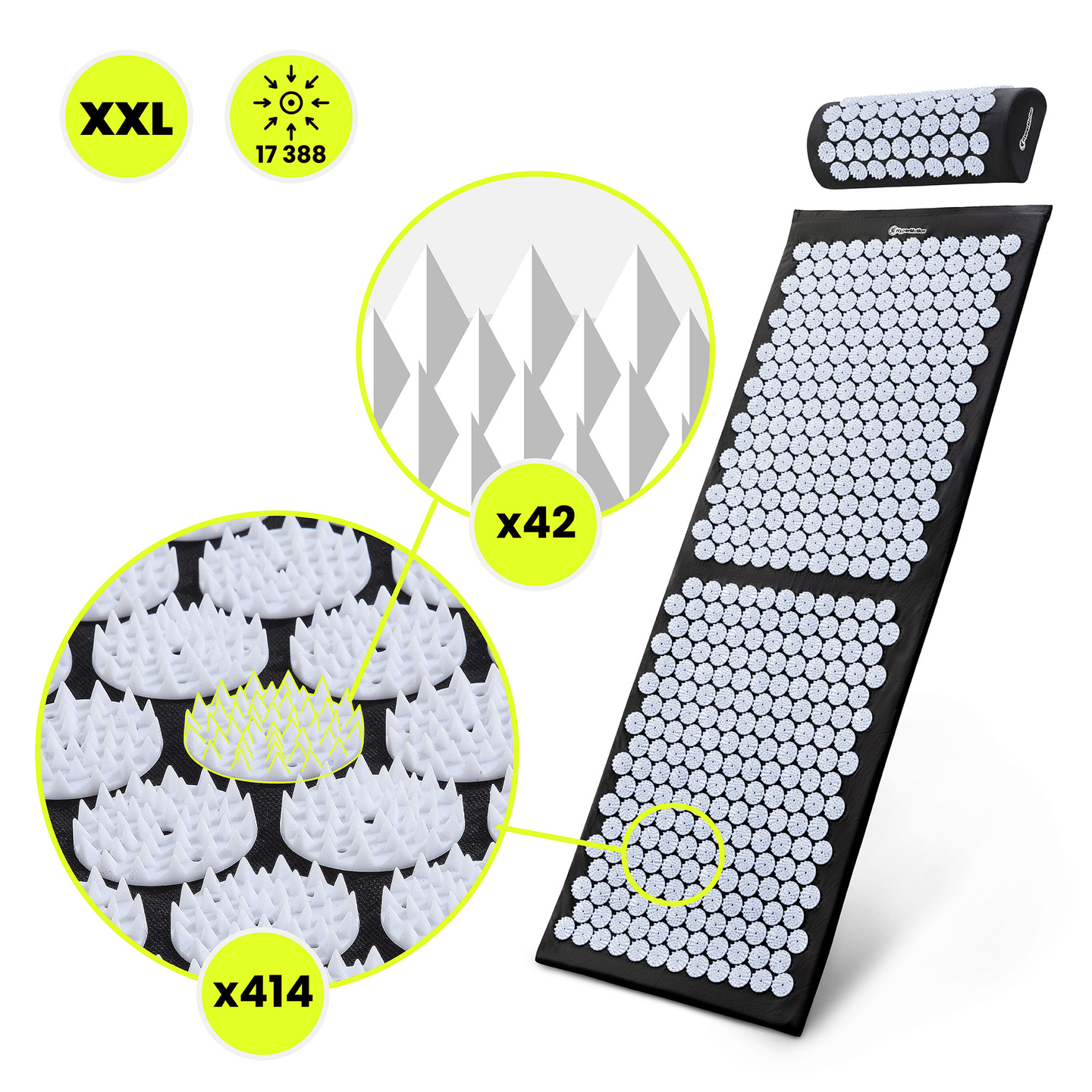 Große Akupressurmatte mit Kissen und Bezug – 130 cm HyperMotion schwarz-weiß