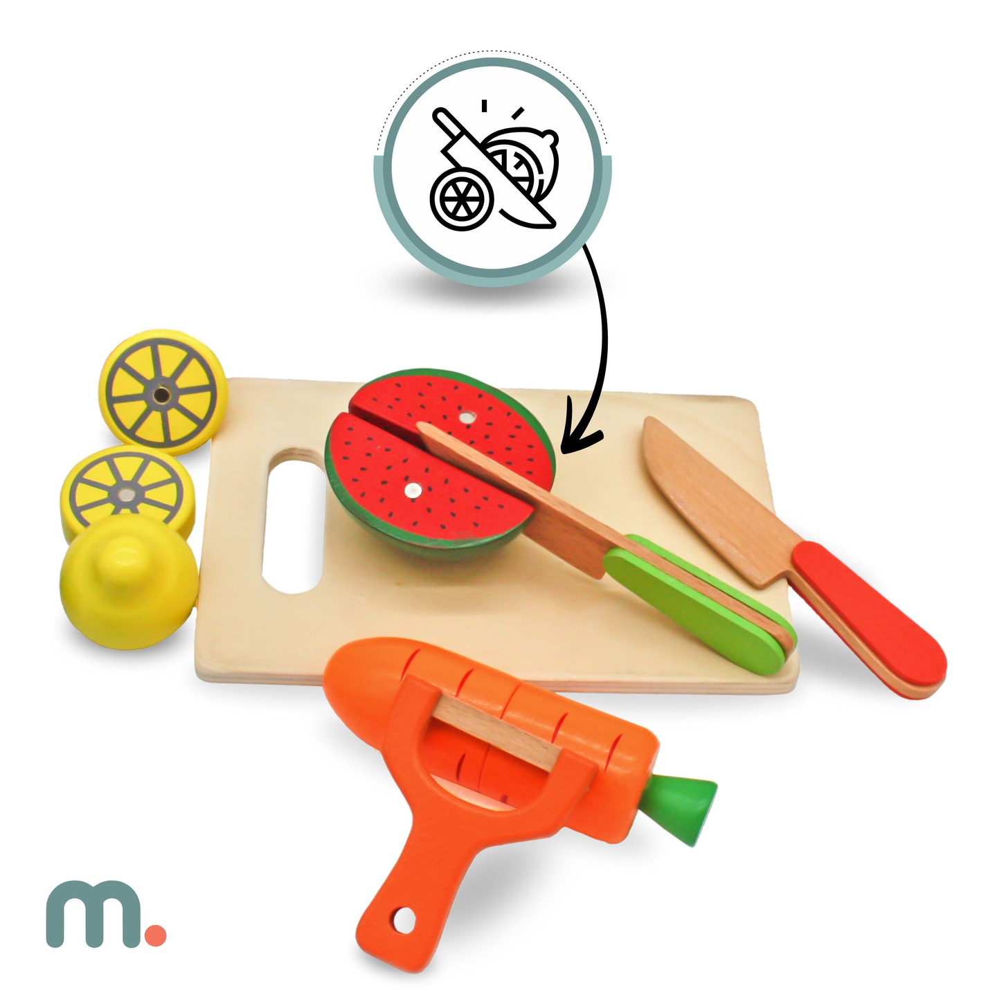 Obst und Gemüse aus Holz zum Schneiden