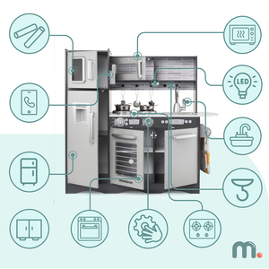 XXL-Holzküche mit LED-Beleuchtung, Schürze und Zubehör
