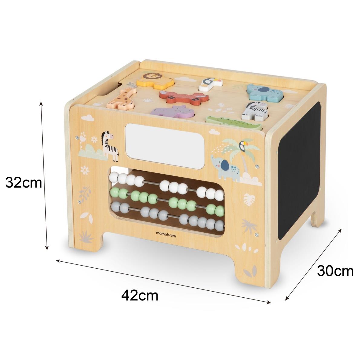 Manipulationskasten aus Holz - Montessori-Tafel mit Tierfiguren und Sitz