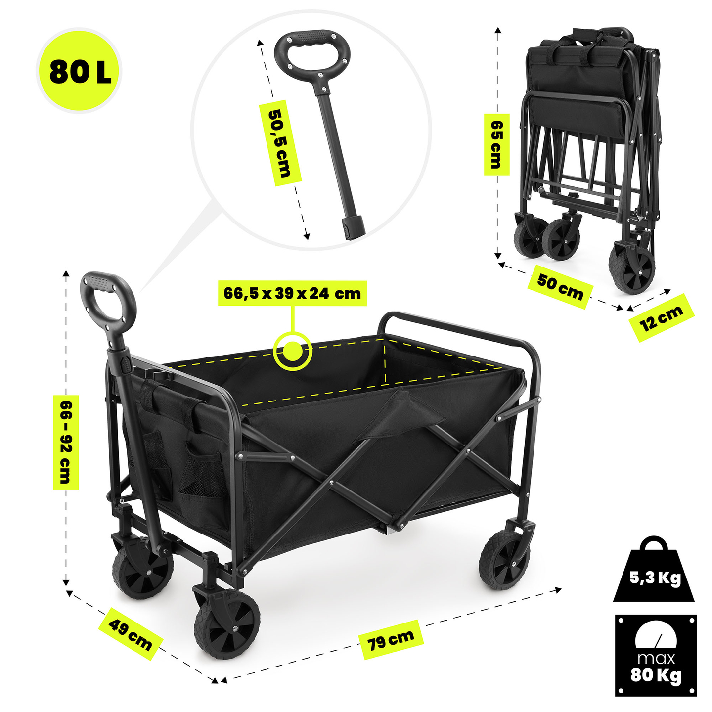 HyperMotion faltbarer Strandrollstuhl - schwarz, 80 kg