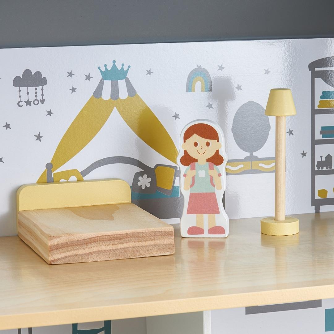 Weißes Puppenhaus aus Holz mit Terrasse und Zubehör