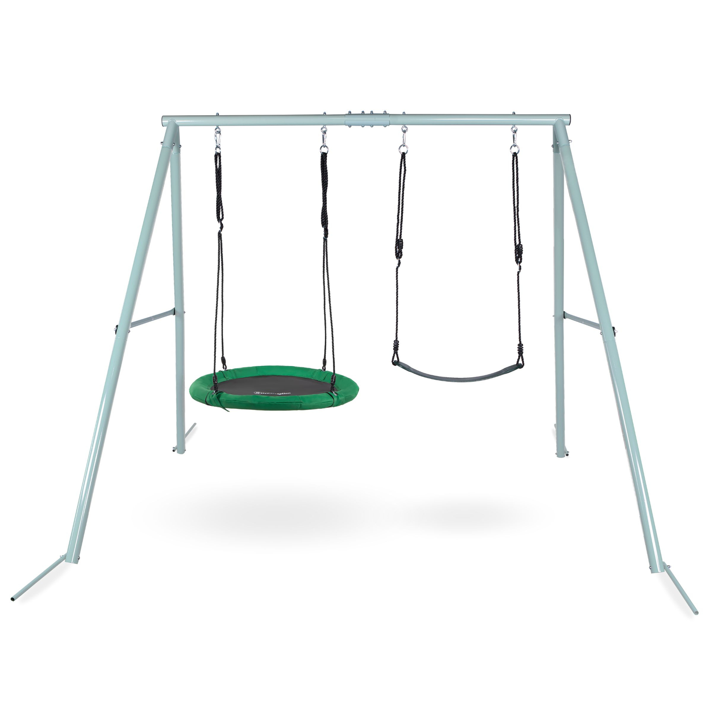 Doppelschaukel mit Gestell und Seilen – Sitz und Storchennest