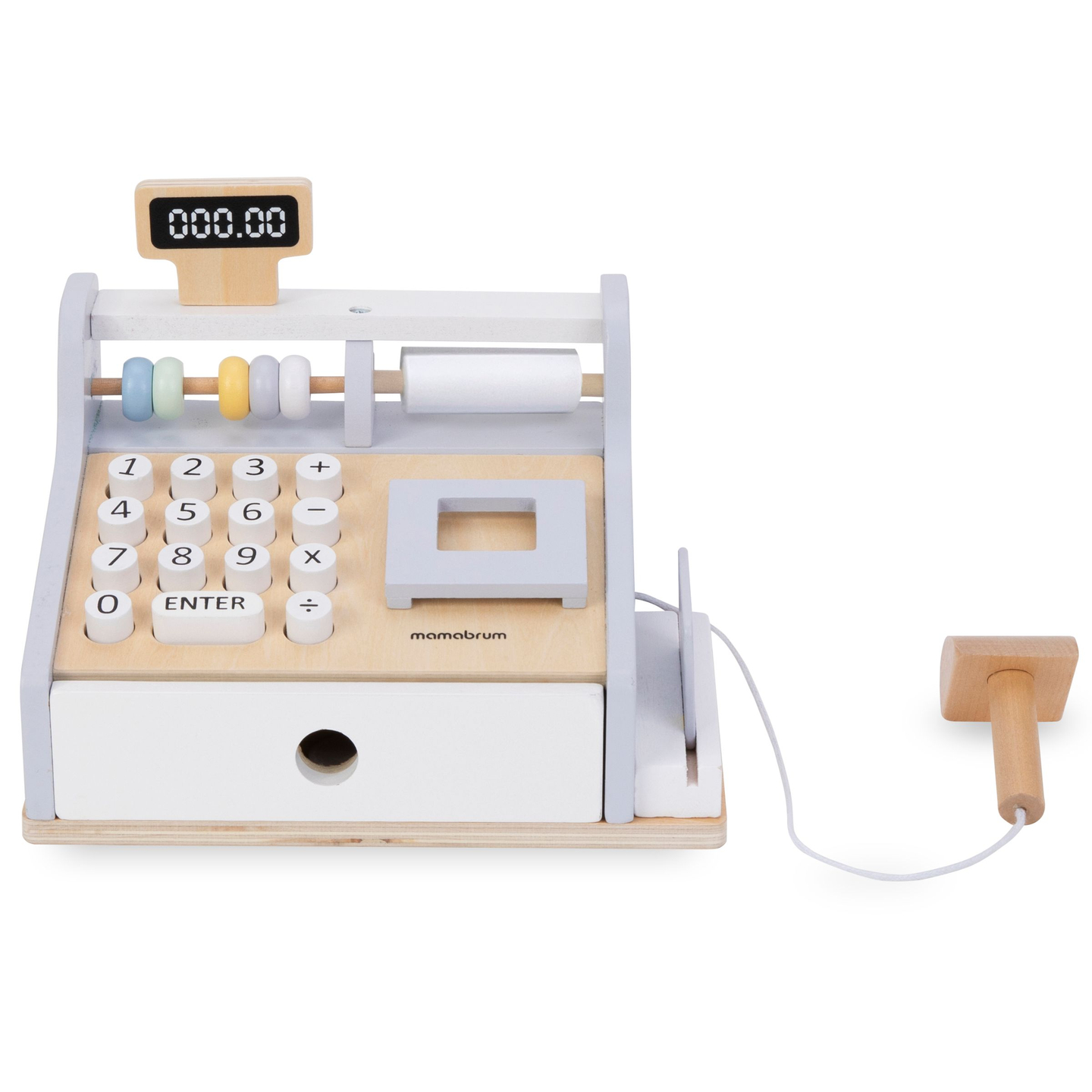 Hölzerne Registrierkasse mit Zubehör