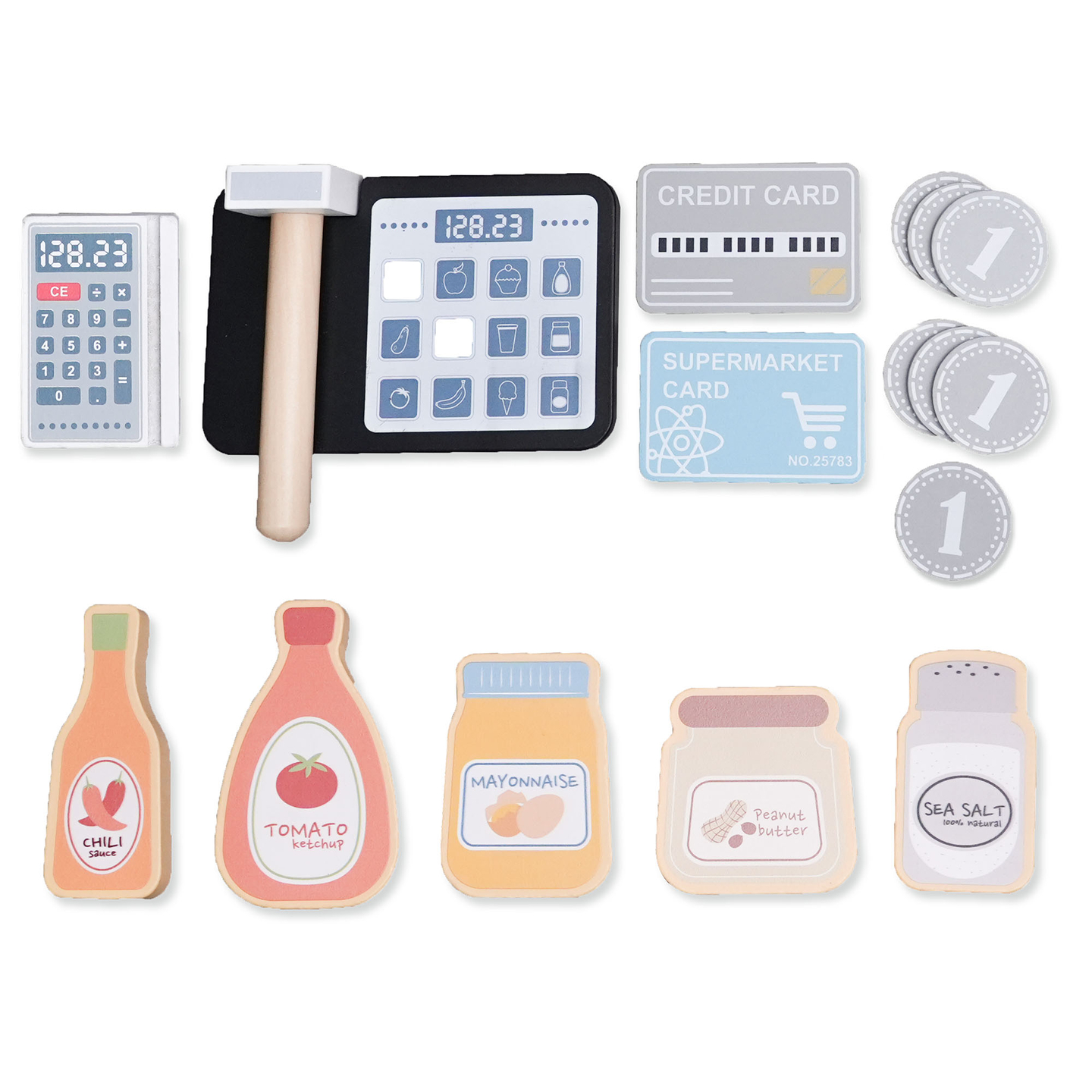 Großer XXXL-Holzladen für Kinder mit Schnellimbiss - Eckladen + Kaffeemaschine + Backofen + Kühlschrank - 106 ac.