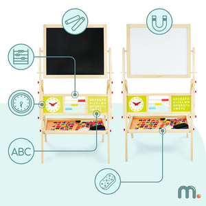 Große doppelseitige Lehrtafel: Magnet- und Kreidetafel - Trockenlöschtafel, Holz