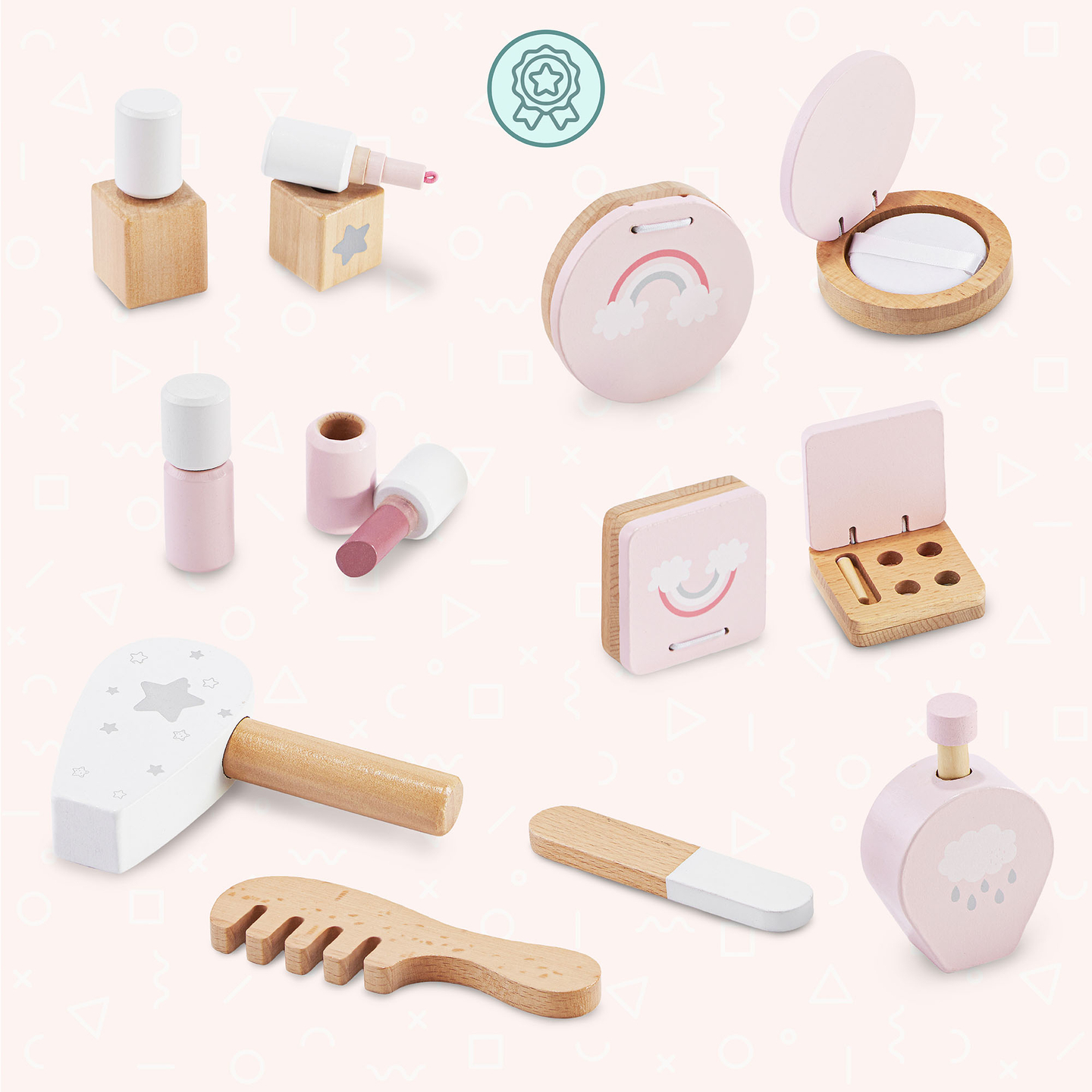 Mini-Schminktisch aus Holz für Kinder mit Accessoires und LED-Beleuchtung mit stufenloser Helligkeitsregulierung