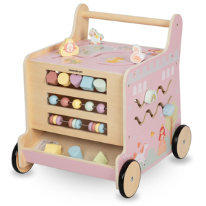 2-in-1-Lauflernwagen aus Holz mit Lernwürfelfunktion, rosa
