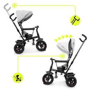 Dreirad für Kinder 1-4 Jahre - TOBI FREY - Farbe grau - drehbar - gepumpte Räder + Schieber