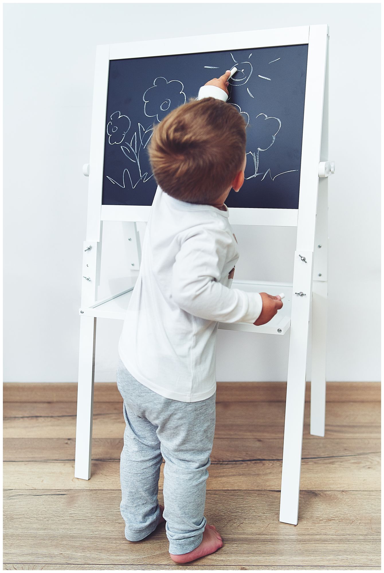 Doppelseitige Lerntafel: Magnet- und Kreidetafel - trocken abwischbar, aus Holz, für Kinder, zusammenlegbar