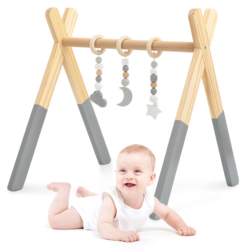 Baby Gym Erziehungsständer aus Holz - Farbe grau