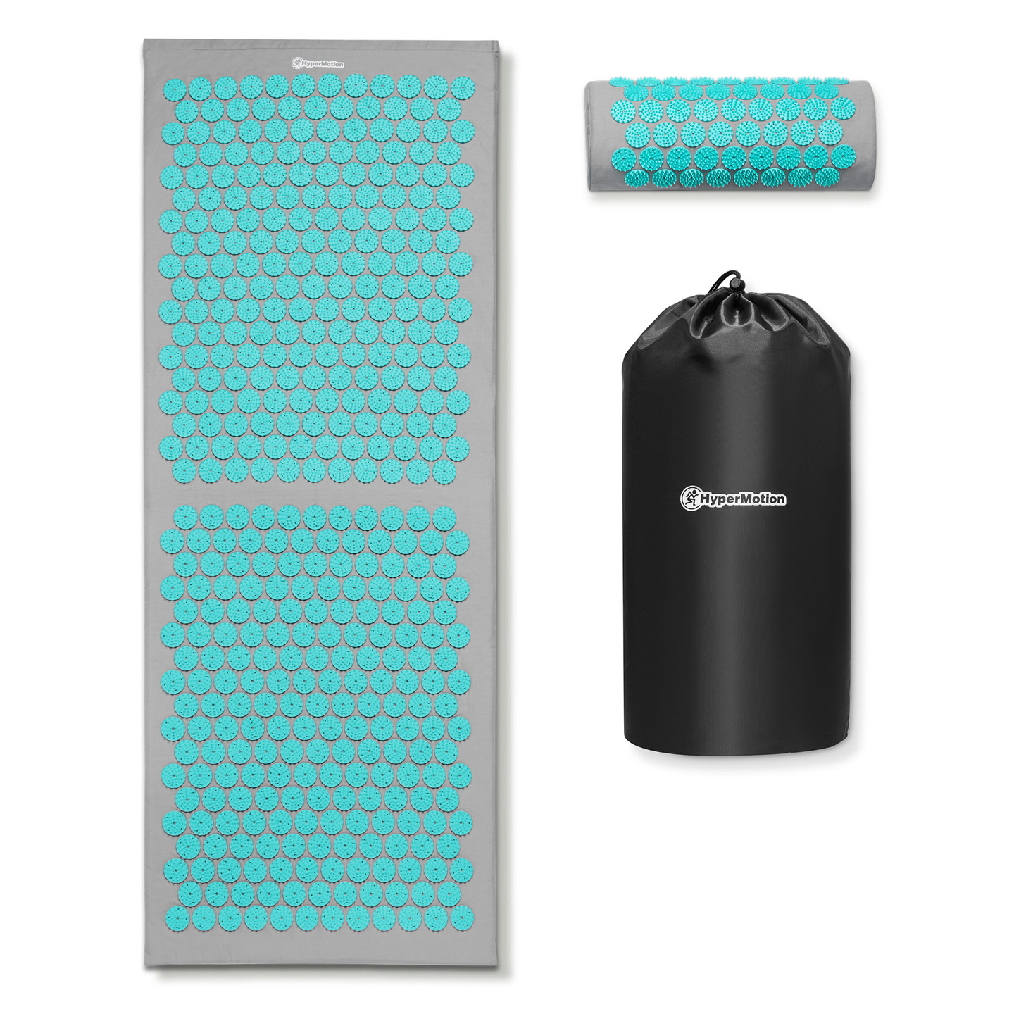 Große Akupressurmatte mit Kissen und Bezug – 130 cm HyperMotion grau-mint