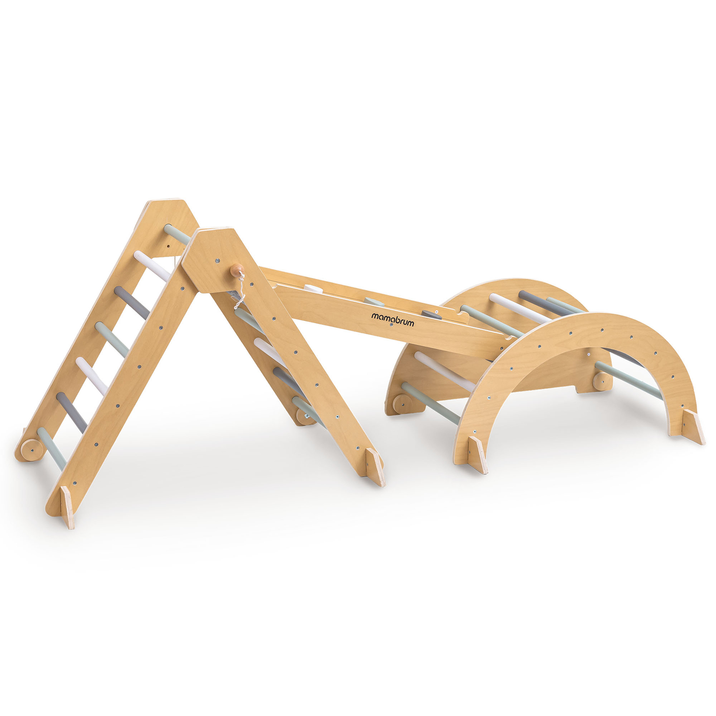Indoor-Spielplatz aus Holz für Kinder – Kletterwand, Rutsche, Kletterbogen/-wippe und Pikler-Dreieck