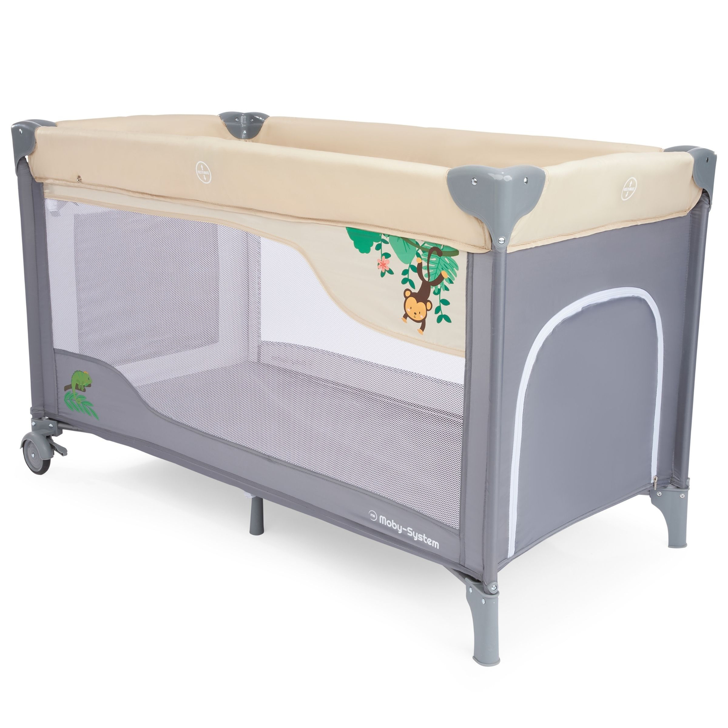 Reisebett 0 - 36 m mit Wickeltisch + Moby-System HUXLEY Laufgitter