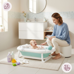 Zusammenklappbare Babybadewanne mit Thermometer, Einsatz und Ständer - mintfarben