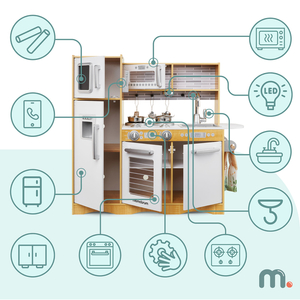 XXL-Holzküche mit LED-Beleuchtung, Schürze und Zubehör