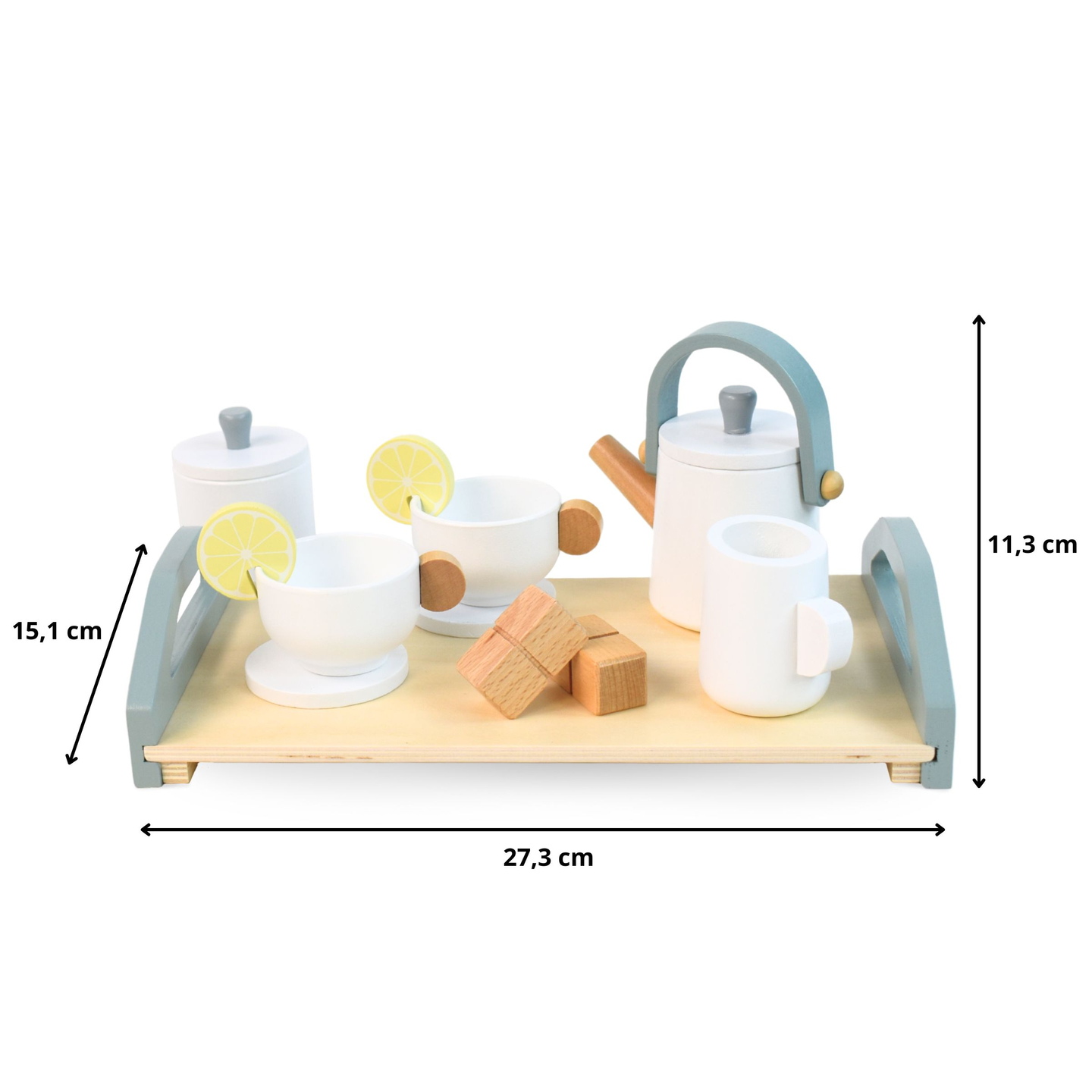 Großes Holzteeset mit Tablett - 17 Stück