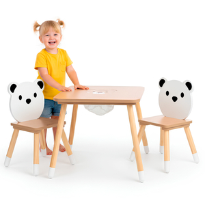 Holztisch mit Stauraum und 2 Stühlen Kinderset - Süßer Teddybär