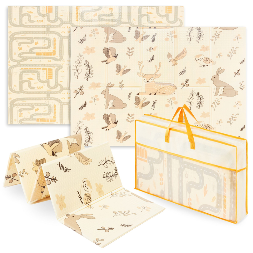 Doppelseitig faltbare Schaumstoffmatte 180 x 120 x 1 cm – Magic Forest/Autumn Streets – Boho