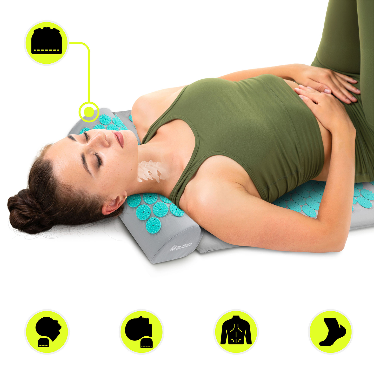 Große Akupressurmatte mit Kissen und Bezug – 130 cm HyperMotion grau-mint