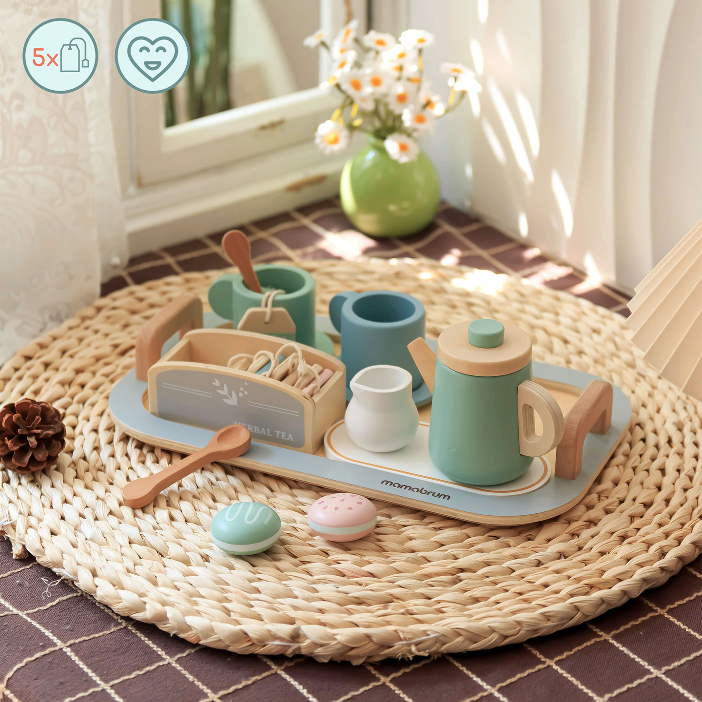 Großes Holzteeset mit Tablett - 18 Stück