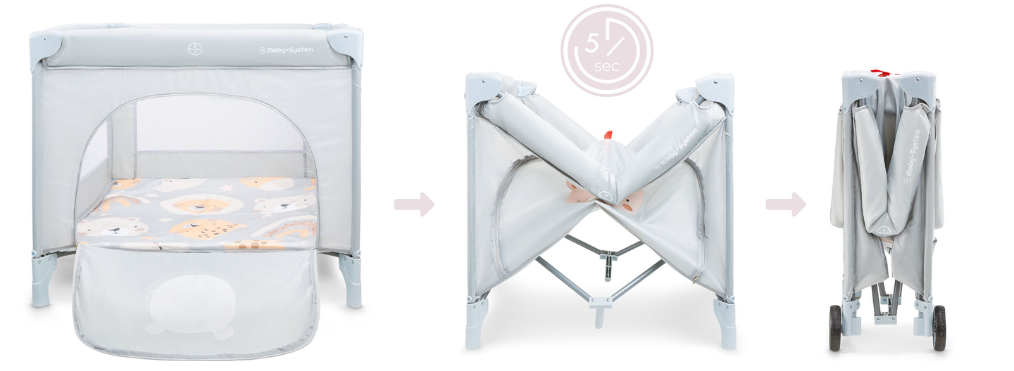 Zusammenklappbares Laufgitter, Babyreisebett mit Matratze und Tragetasche - Teddybär
