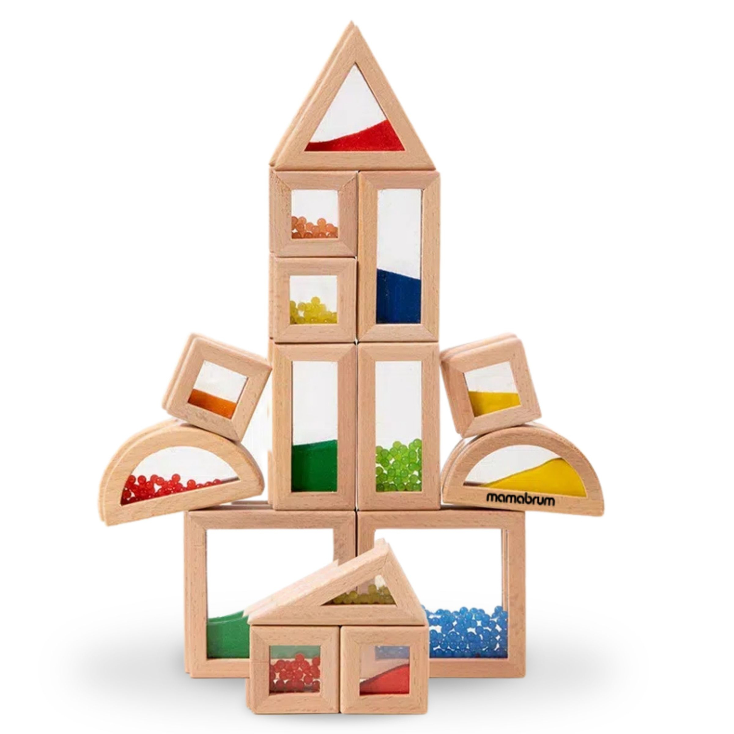 Set aus Holzklötzen mit verschiedenen Füllungen - 15 Stück