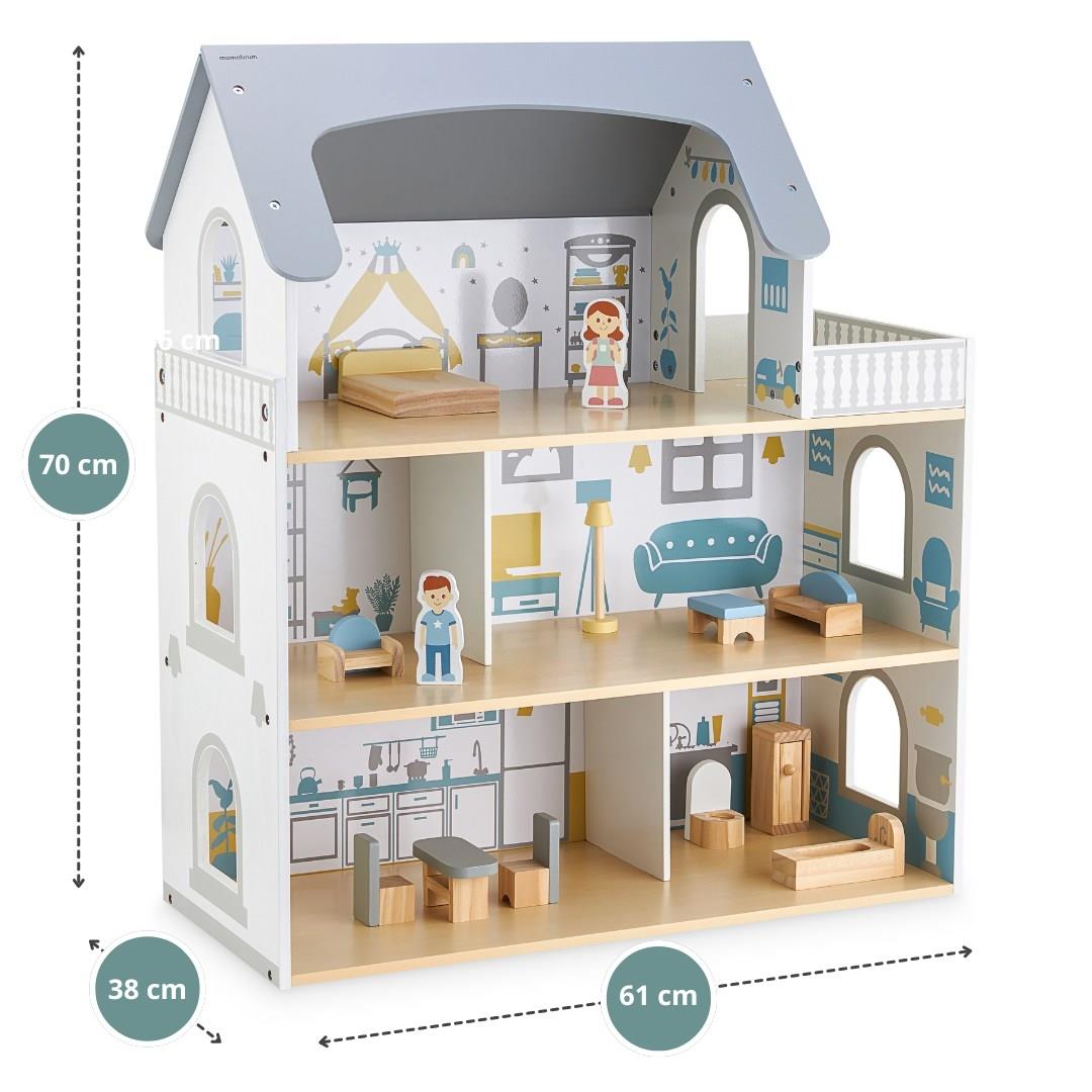 Weißes Puppenhaus aus Holz mit Terrasse und Zubehör
