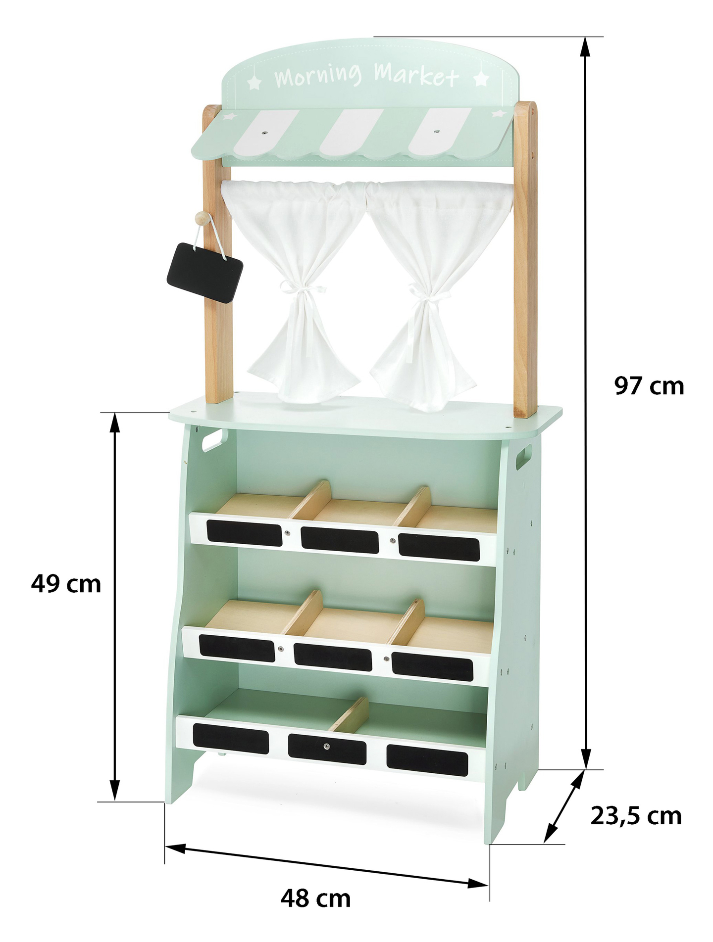 Großer Holzladen - Verkaufsstand und 2-in-1-Theater mit Waage, Bezahlterminal, Gemüse und Obst