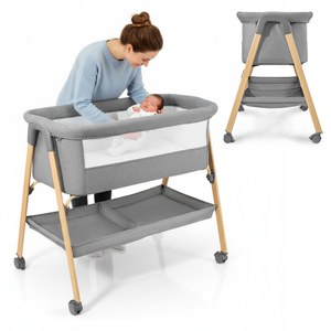 Babybett, freistehend, Reisebett, Wiege mit Matratze – grau