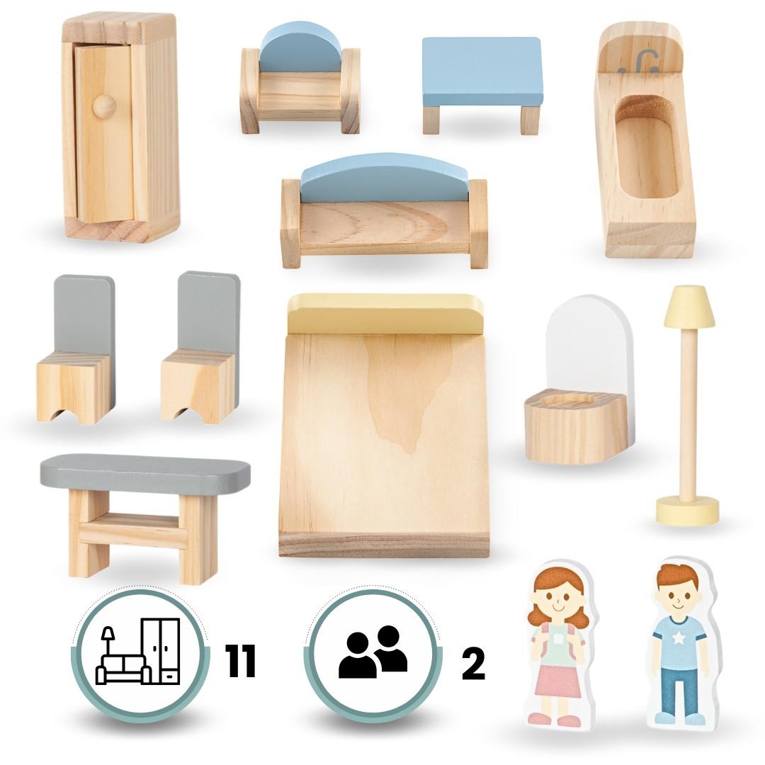 Weißes Puppenhaus aus Holz mit Terrasse und Zubehör