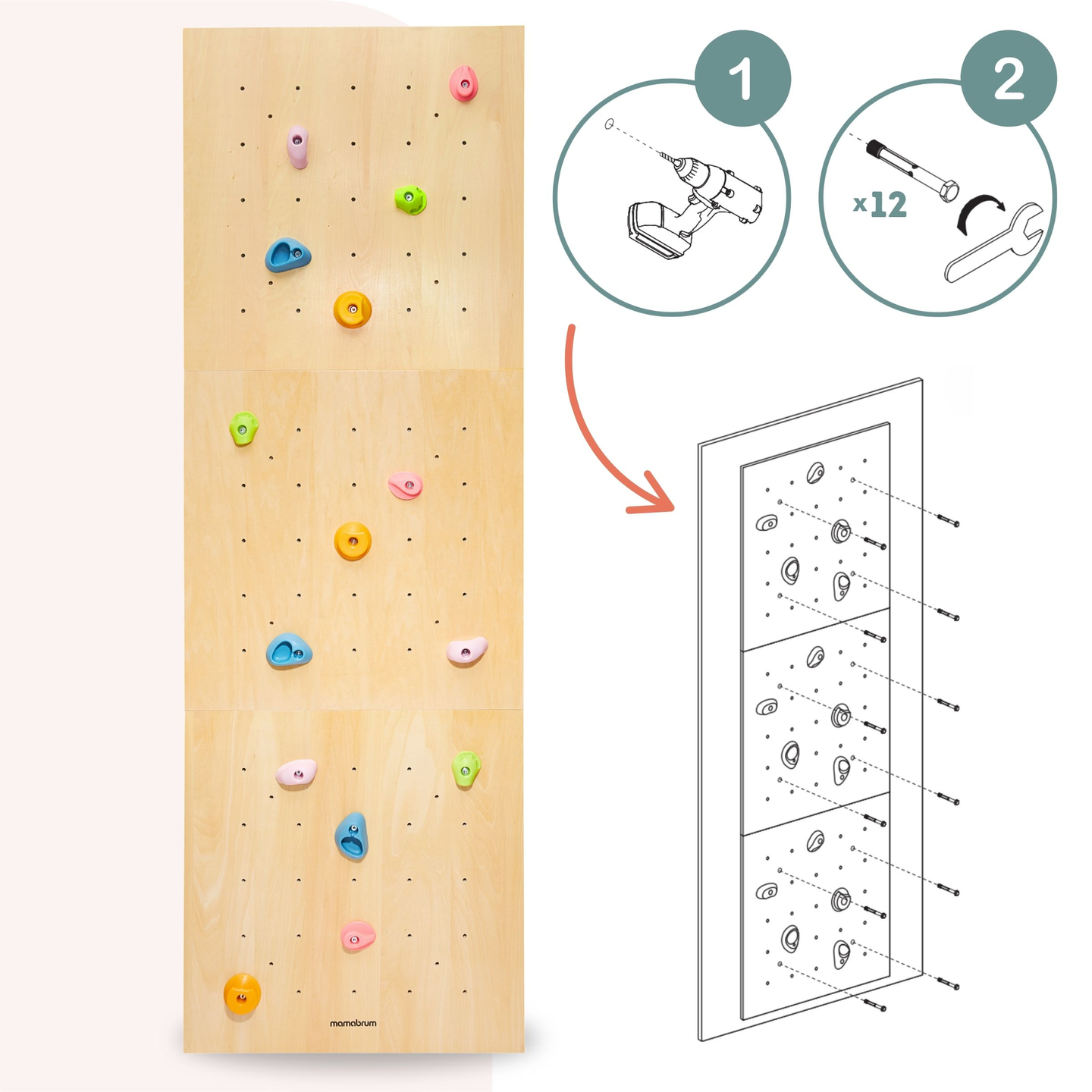 Hölzerne Kletterwand für Kinder