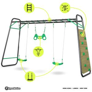 XXXL Stahl-Gartenschaukel - 2 Sitze, Leiter, Gymnastik-Trapez, Kletterwand