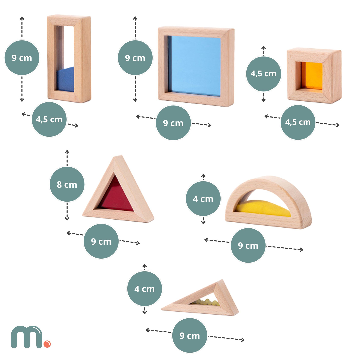 Set aus Holzklötzen mit verschiedenen Füllungen - 15 Stück