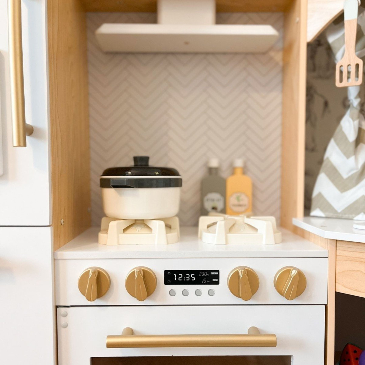 XXXXL große interaktive Holzküche mit LED-Beleuchtung, Waschmaschine, Mikrowelle, Kaffeemaschine und Obst- und Gemüseset - 50 Elemente