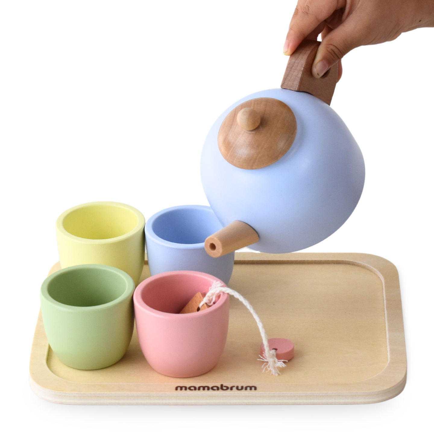 Teeservice aus Holz mit Tablett - 7 Stück