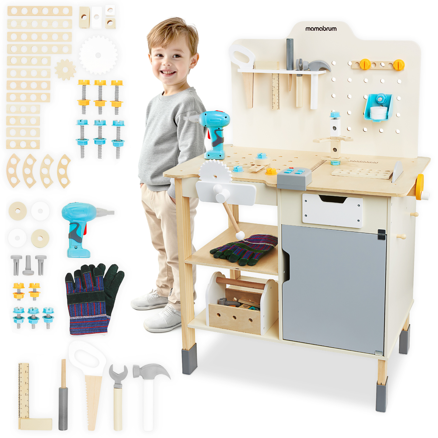 XXL Große Holzwerkstatt mit Werkzeugen - DIY-Set, 74 Elemente