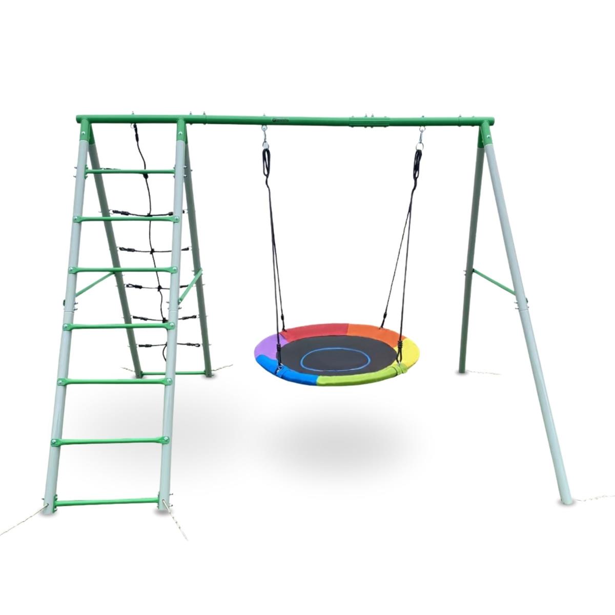 XL-Gartenspielplatz für Kinder mit Storchennestschaukel, Leiter und Kletternetz