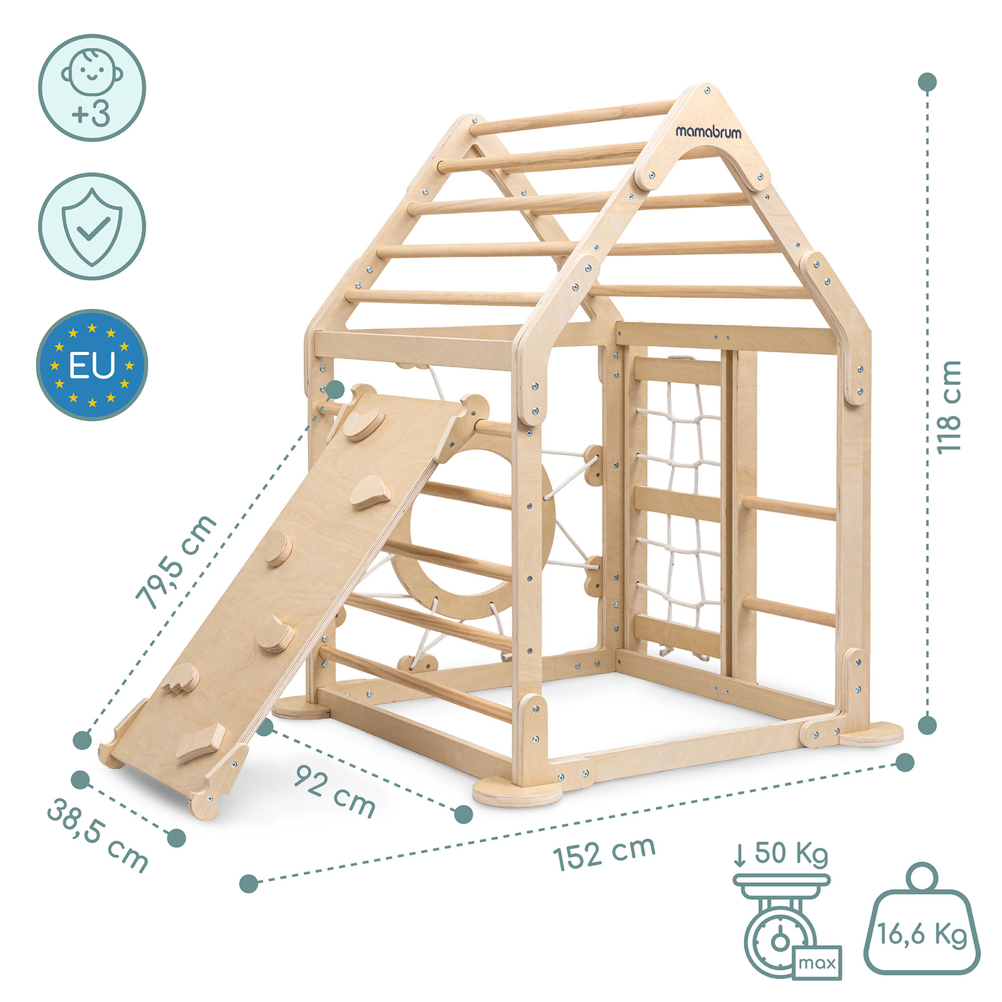 Indoor-Spielplatz aus Holz für Kinder – ein Haus mit Leitern und Rutsche