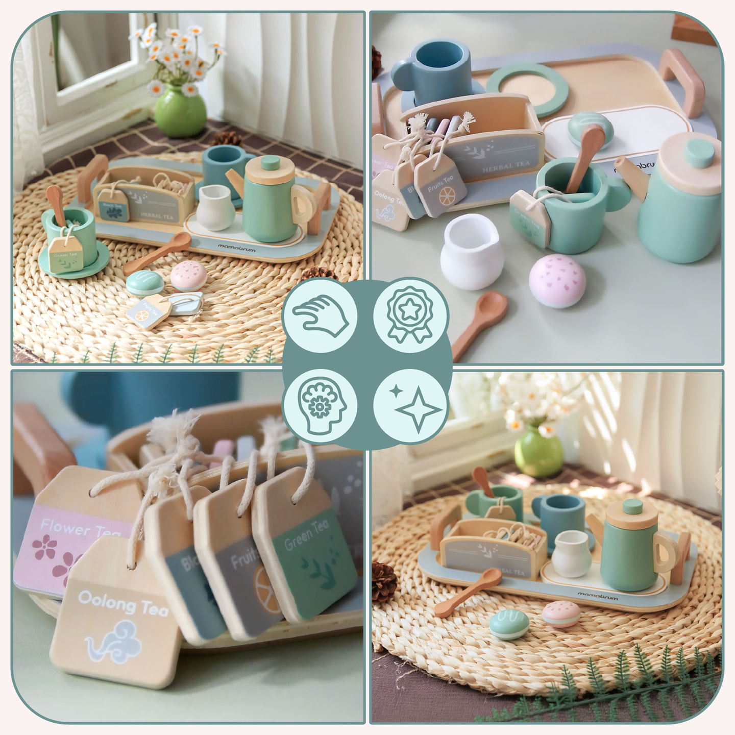 Großes Holzteeset mit Tablett - 18 Stück