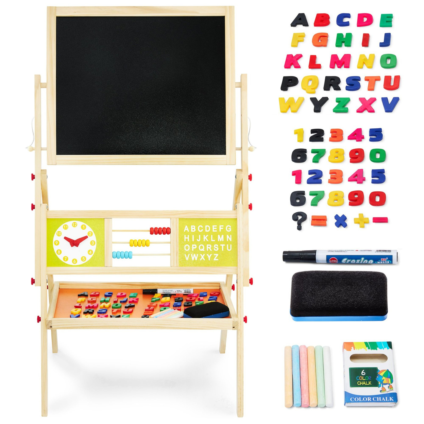 Große doppelseitige Lehrtafel: Magnet- und Kreidetafel - Trockenlöschtafel, Holz