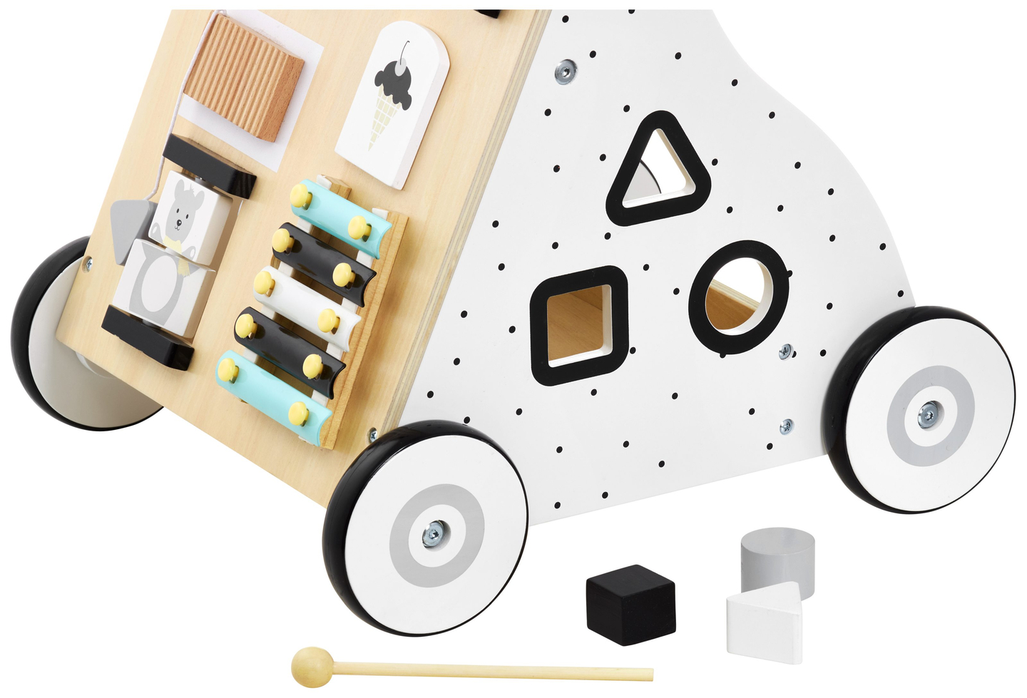 Lernlaufwagen mit Bildungsfunktion / Schieber aus Holz - Manipulationsbrett