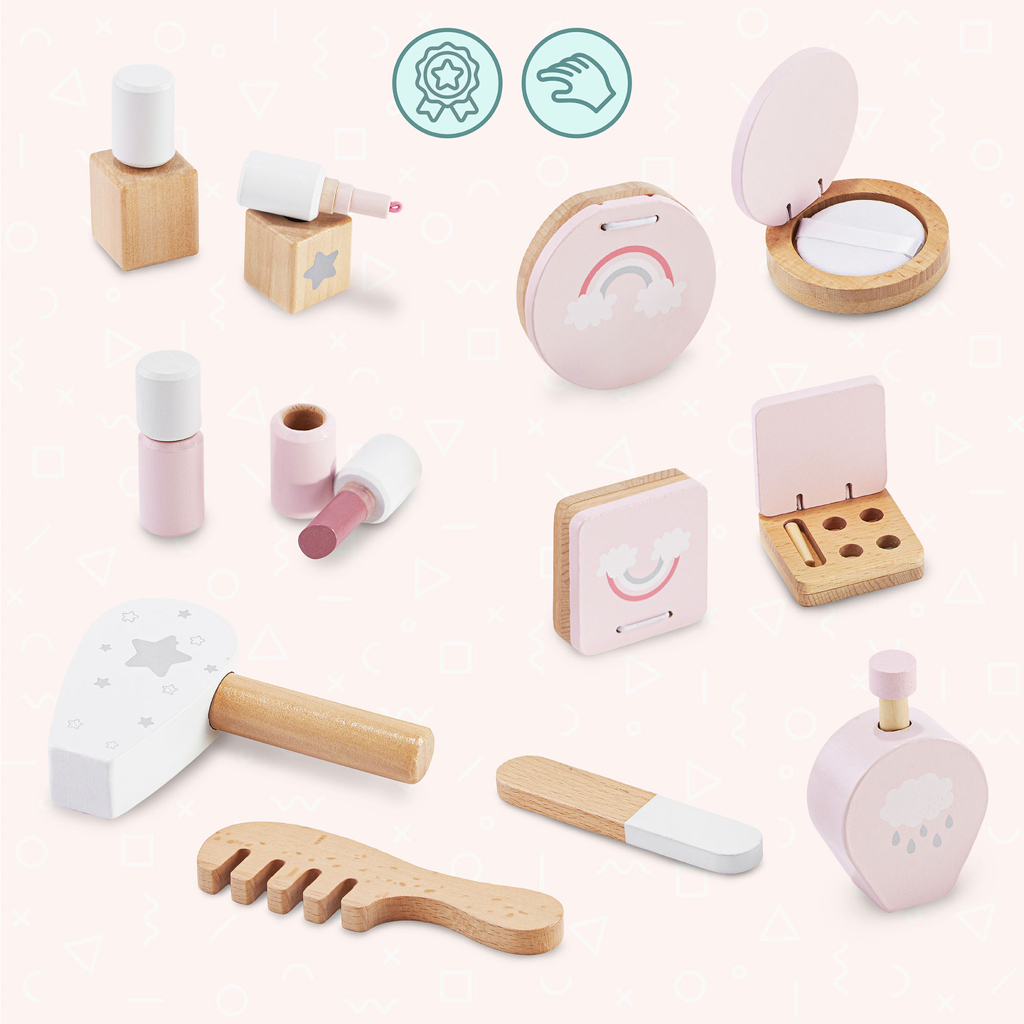 Kinderschminktisch aus Holz mit LED-Beleuchtung und stufenloser Helligkeitsregulierung, Stuhl und Zubehör