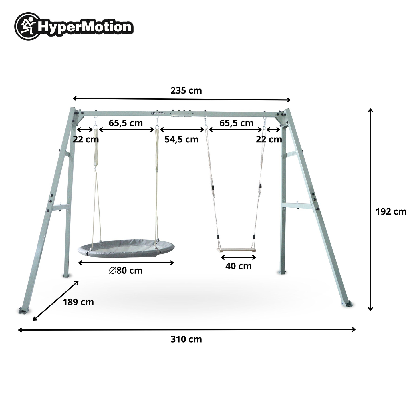 Doppelschaukel mit Zubehör - Stahlgestell - Storchennest, Schaukel und Hängematte