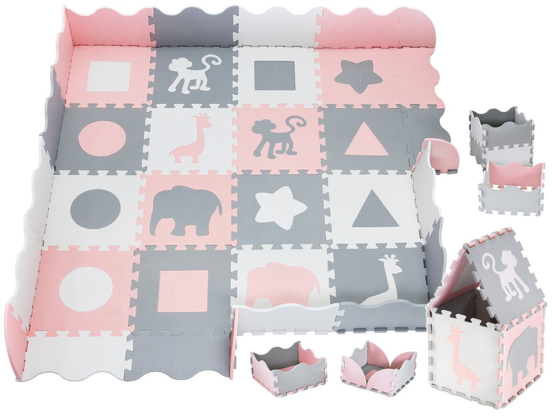 Schaumstoff-Puzzlematte XL 150 x 150 x 1 cm mit Rand aus EVA-Schaum - rosa