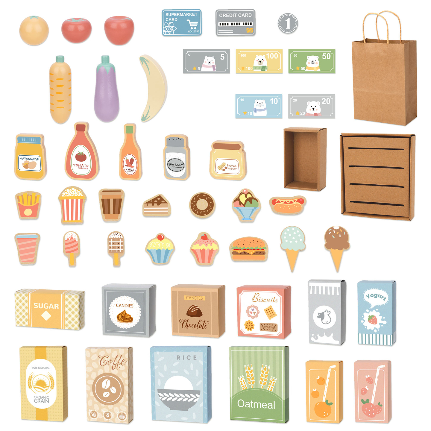 Großer Kinderkaufladen aus Holz mit Tafel - 91 Teile für Einkaufsspaß!